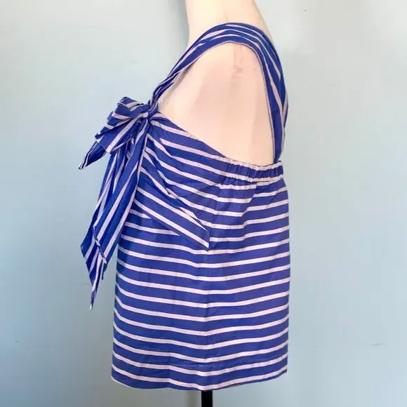 J. Crew One Shoulder Striped Top with Bow Size 10 - Picture 4 of 9